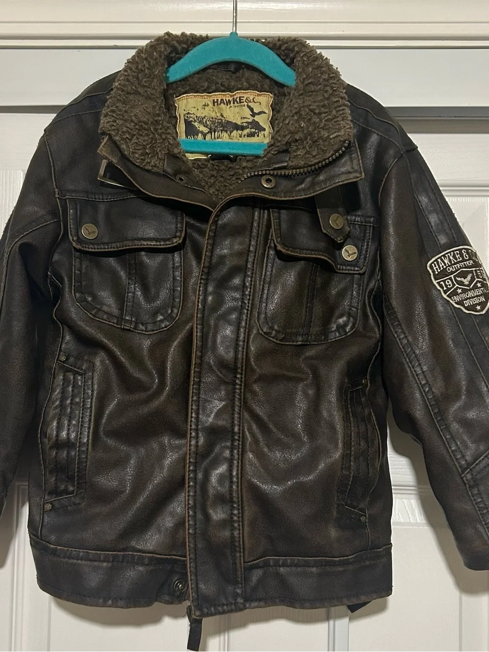 Hawke & Co Dark Brown Faux-Leather Sherpa Bomber Jacket